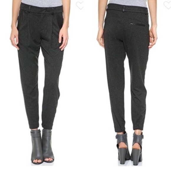 Vince Soft Charcoal Gray Black Leather Trim Cuffed Trousers Joggers